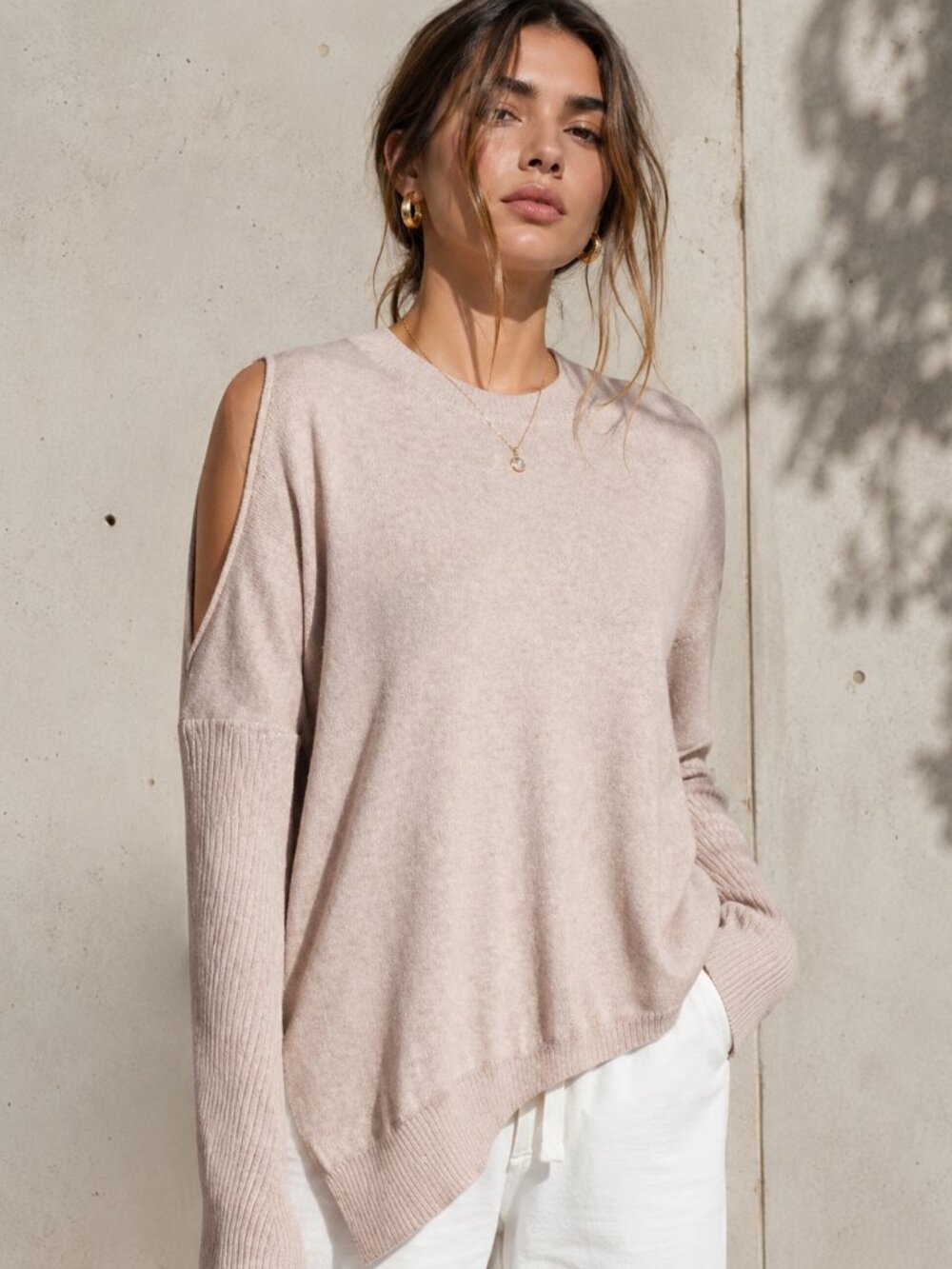 ALLSAINTS REYA COLD SHOULDER JUMPER | SWEATER | LIGHT PINK | SIZE S | LIKE NEW